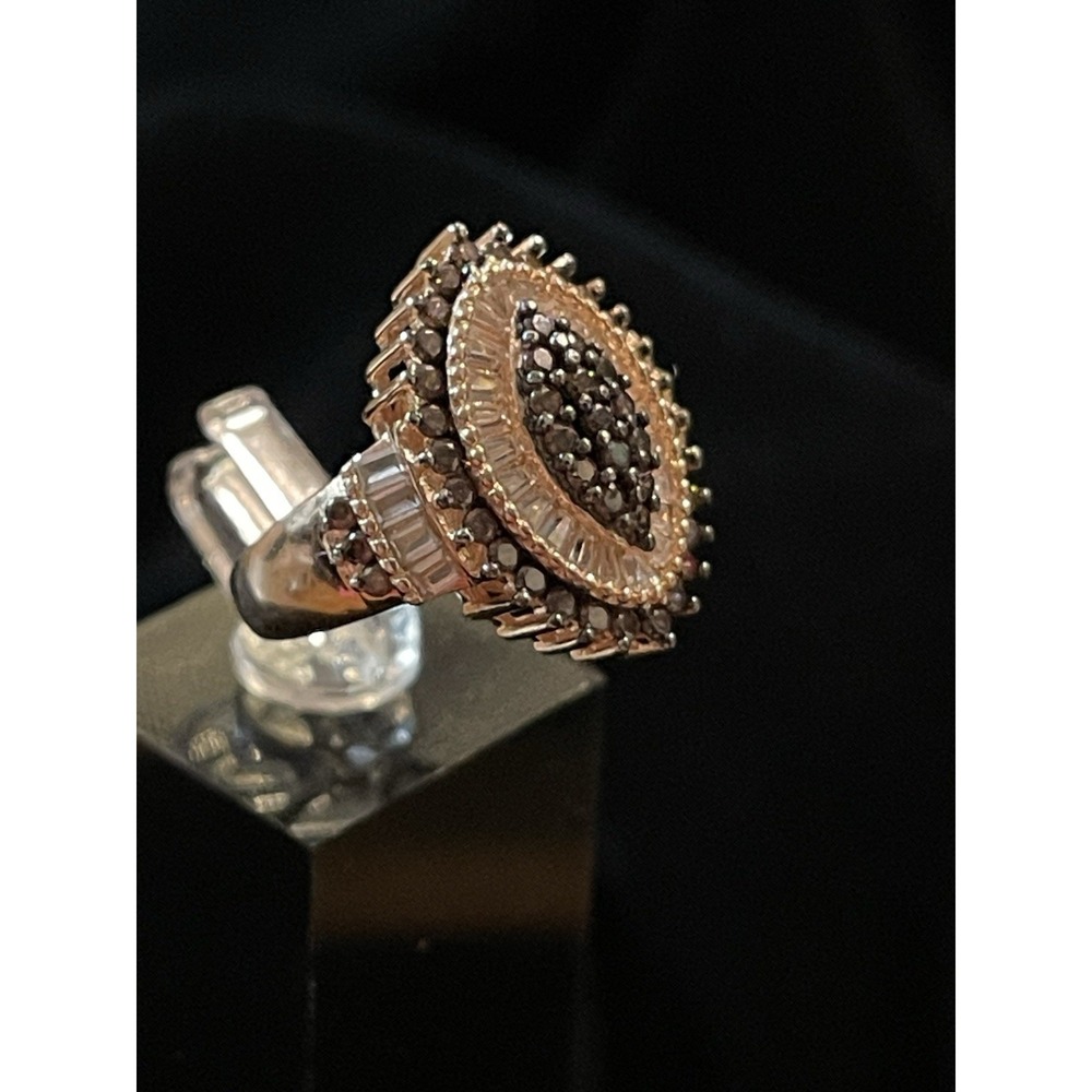 JTV FZN 9.25 Sterling Silver Rose Gold Finish Cognac Clear  Gems Navette Sz.5